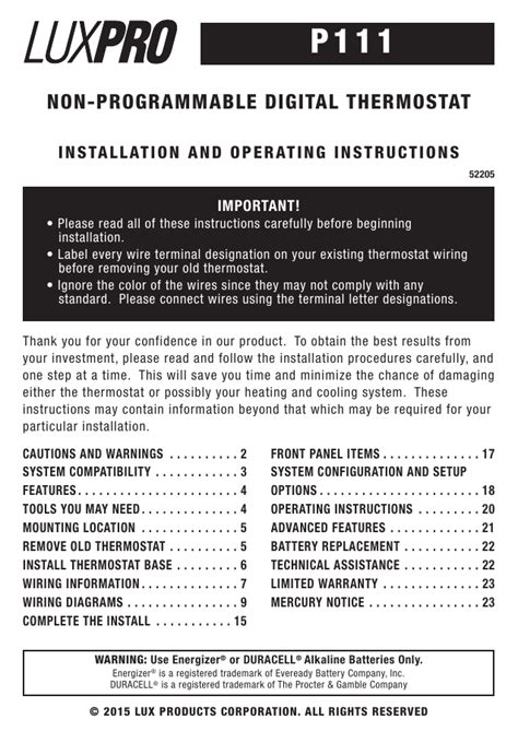 Lux Products P111 Thermostat User Manual.php